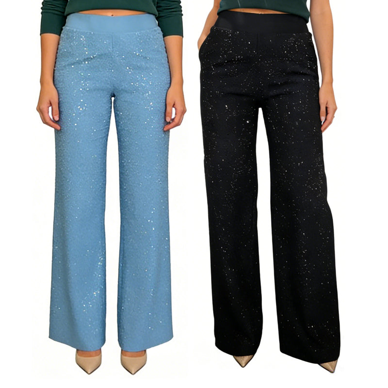 High-Waist Glitter Straight-Leg Trousers