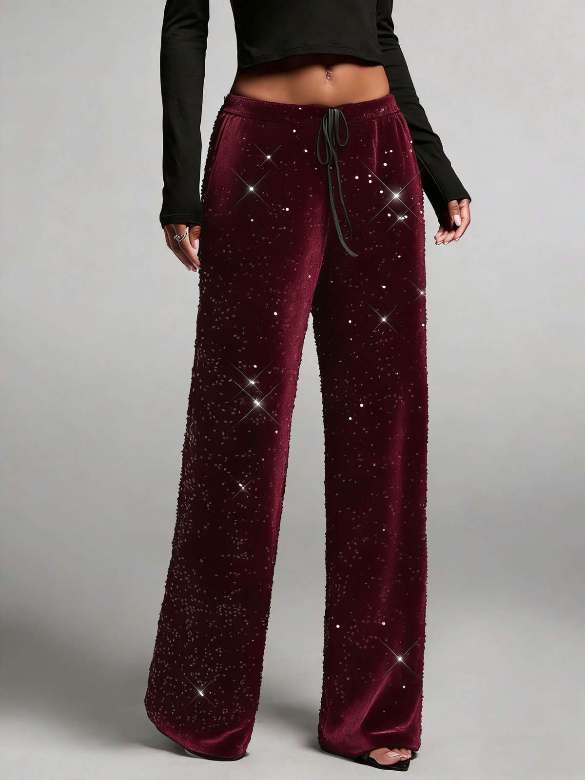 🖤Women's Glitter Fashion Adjustable Drawstring Slimming Elastic Waist Straight-Leg Pants