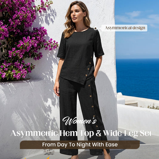 ⏳Time-Limited Special⏰Women's Irregular Hem Top & Wide Leg Pants Two-Piece Set