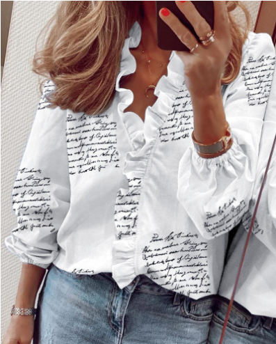 👚 Women's Ruffled Lantern Sleeve Shirt – Sweet, Loose Fit & Versatile (S–XL) 🍃