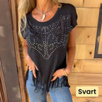 Solid Colour Short Sleeve T-shirt With Hot Print And Frayed Hem🌙