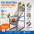 🏀🎯Kids‘ Indoor Basketball Arcade Game – Auto ball return, sturdy & safe. 4 balls + pump included. Quick setup, endless fun! 🧒💨