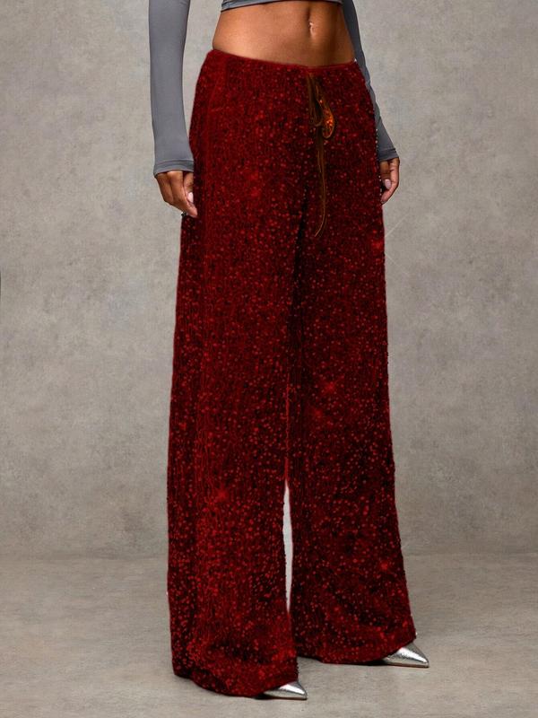 🖤Women's Glitter Fashion Adjustable Drawstring Slimming Elastic Waist Straight-Leg Pants