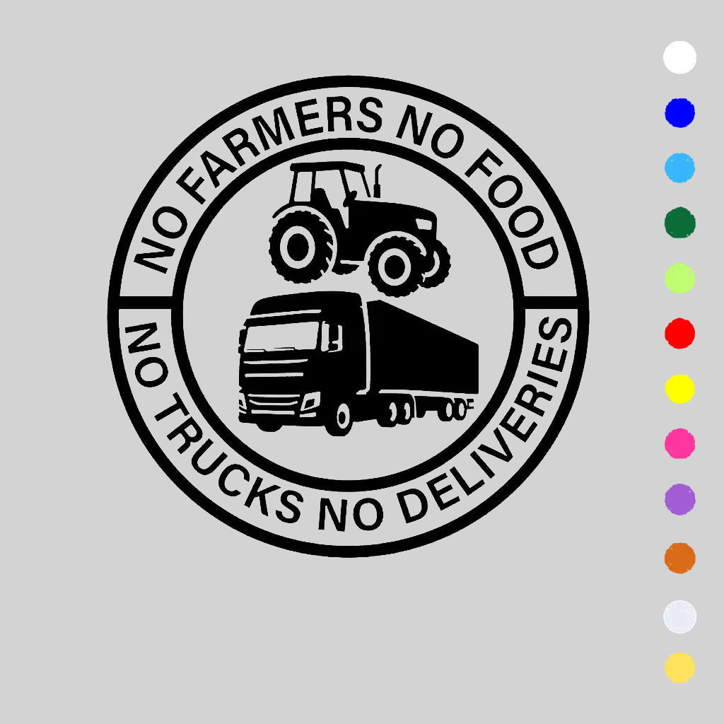 Car Vinyl Sticker: No Farmers No Food - No Trucks No Deliveries