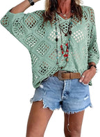 🥰Summer Sale💛Womens Bohemian-Inspired Beige Crochet Top With V-Neck