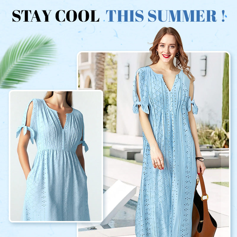 💃Women's Elegant V-Neck Hollow-Out Solid Dress