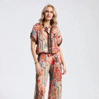 Women's Printed Top & Wide Leg Pants 2-Piece Set