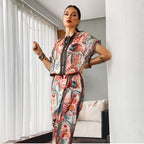 Women's Printed Top & Wide Leg Pants 2-Piece Set