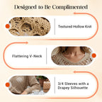 🥰Summer Sale💛Womens Bohemian-Inspired Beige Crochet Top With V-Neck
