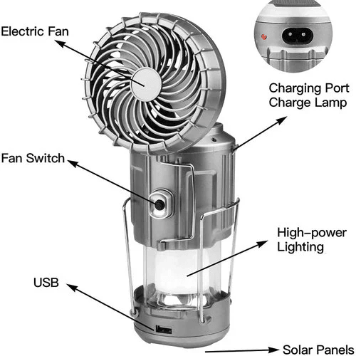 Portable Stretchable Solar Lithium Battery Electric Fan + Emergency Light