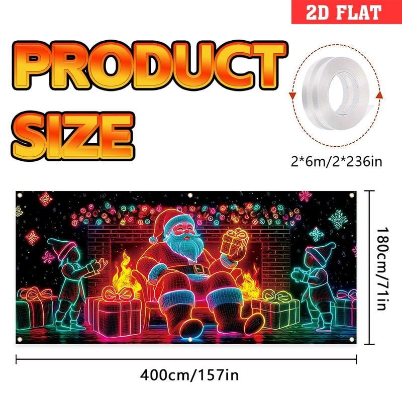 🎇🚪UV Activated Christmas Garage Door Cover Banner, Glows in Dark🔥🎉