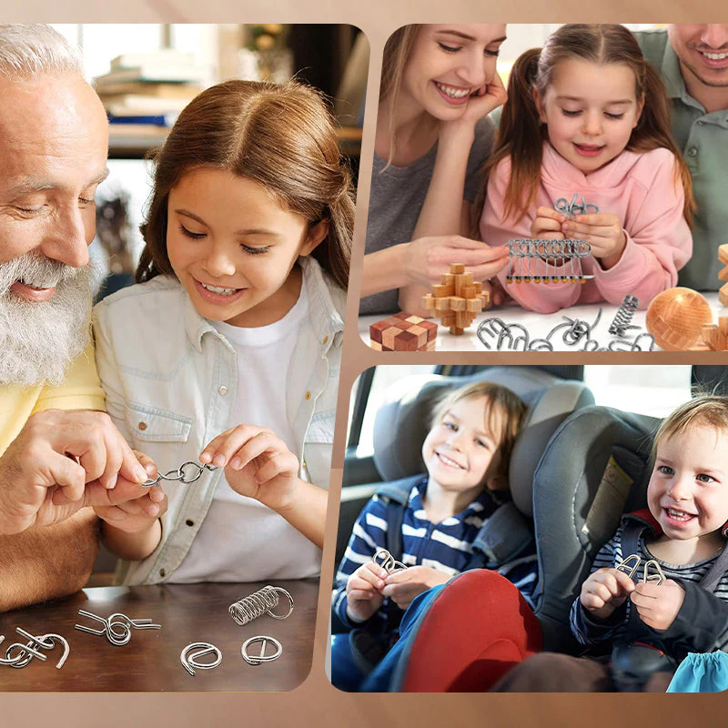 Metal Puzzle Ring Set (8-Piece) Blue Edition Brain Teaser Game