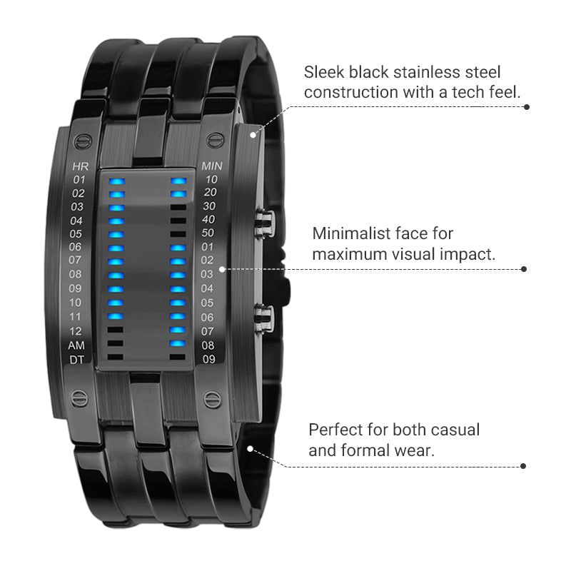 ⌚ Men's Binary LED Watch – Stainless Steel, Blue Light, Sporty, Water-Resistant, Modern ⚡
