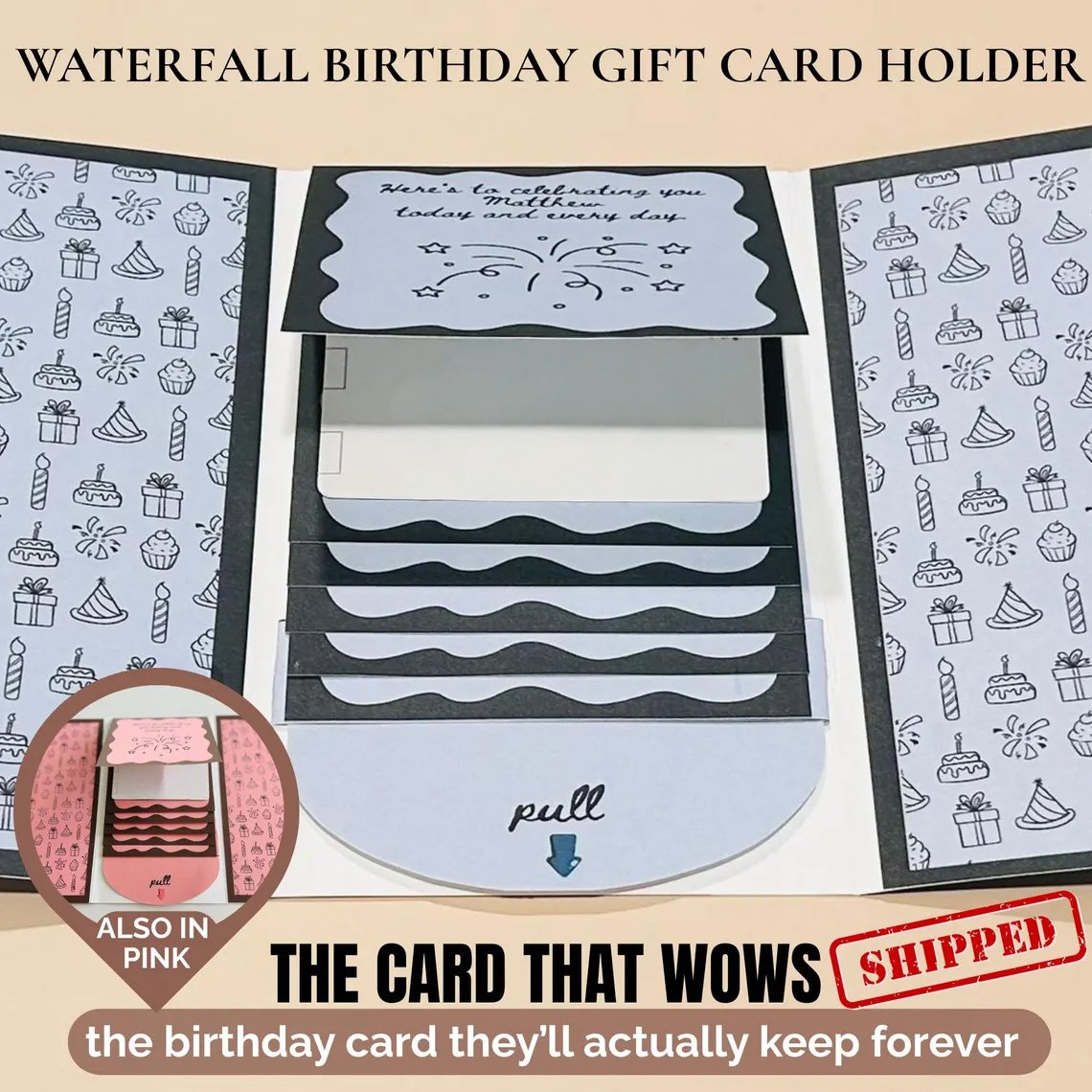 🎂✨ Handmade Waterfall Birthday Gift Card Booklet🎁💖