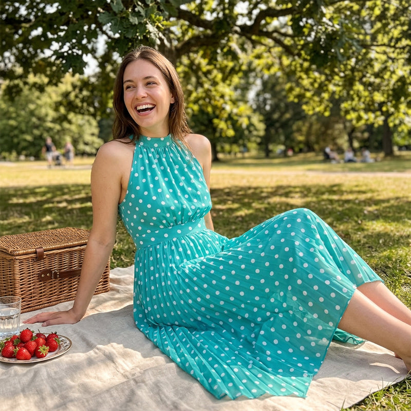 Women's Polka Dot Halter Neck Dress👗