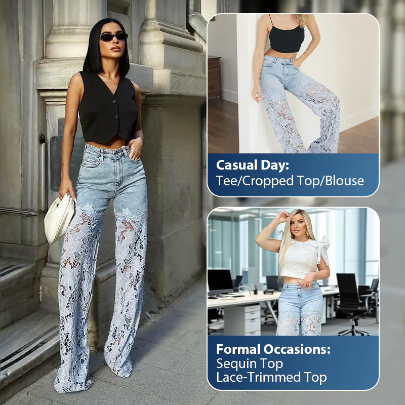 🌸Summer Hot🔥High Waisted Lace Splicing Jeans