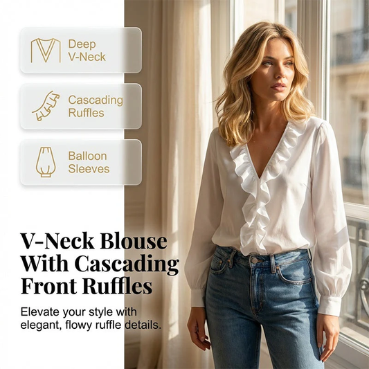 👚 Women's Ruffled Lantern Sleeve Shirt – Sweet, Loose Fit & Versatile (S–XL) 🍃