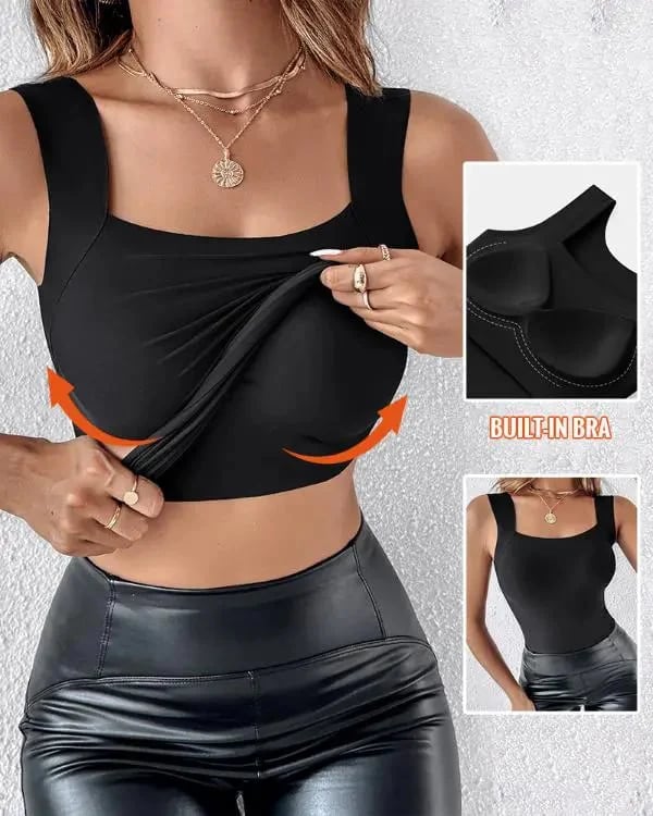 🔥💐Women's U Neck Thermal Tank Tops with Built-In Bra