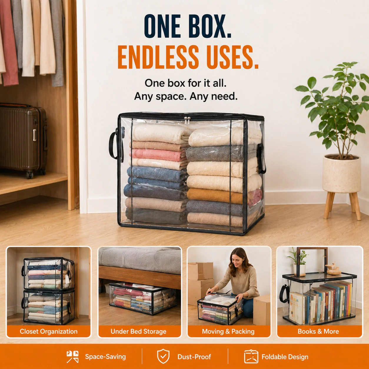 🔥Buy 2 Get 1 Free📦Portable Large Heavy-Duty Thick Plastic Clear Storage Box with Hinged Lid | Home, Travel & Camping