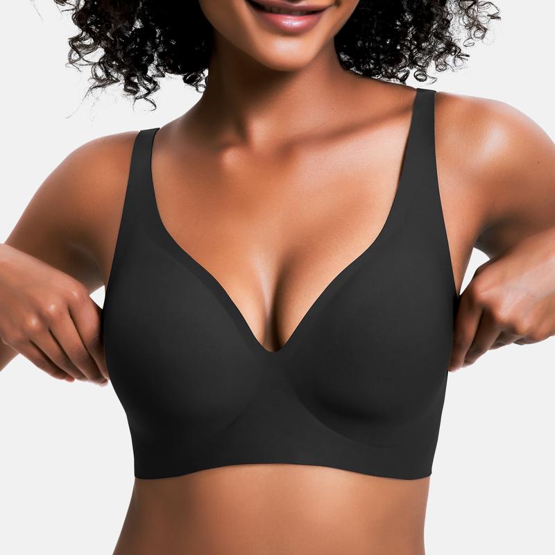 💜Jelly Wireless Womens Comfortable Wireless Bras Push Up Bralettes Seamless Tshirts Bras Deep V Everyday Bras