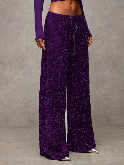 🖤Women's Glitter Fashion Adjustable Drawstring Slimming Elastic Waist Straight-Leg Pants