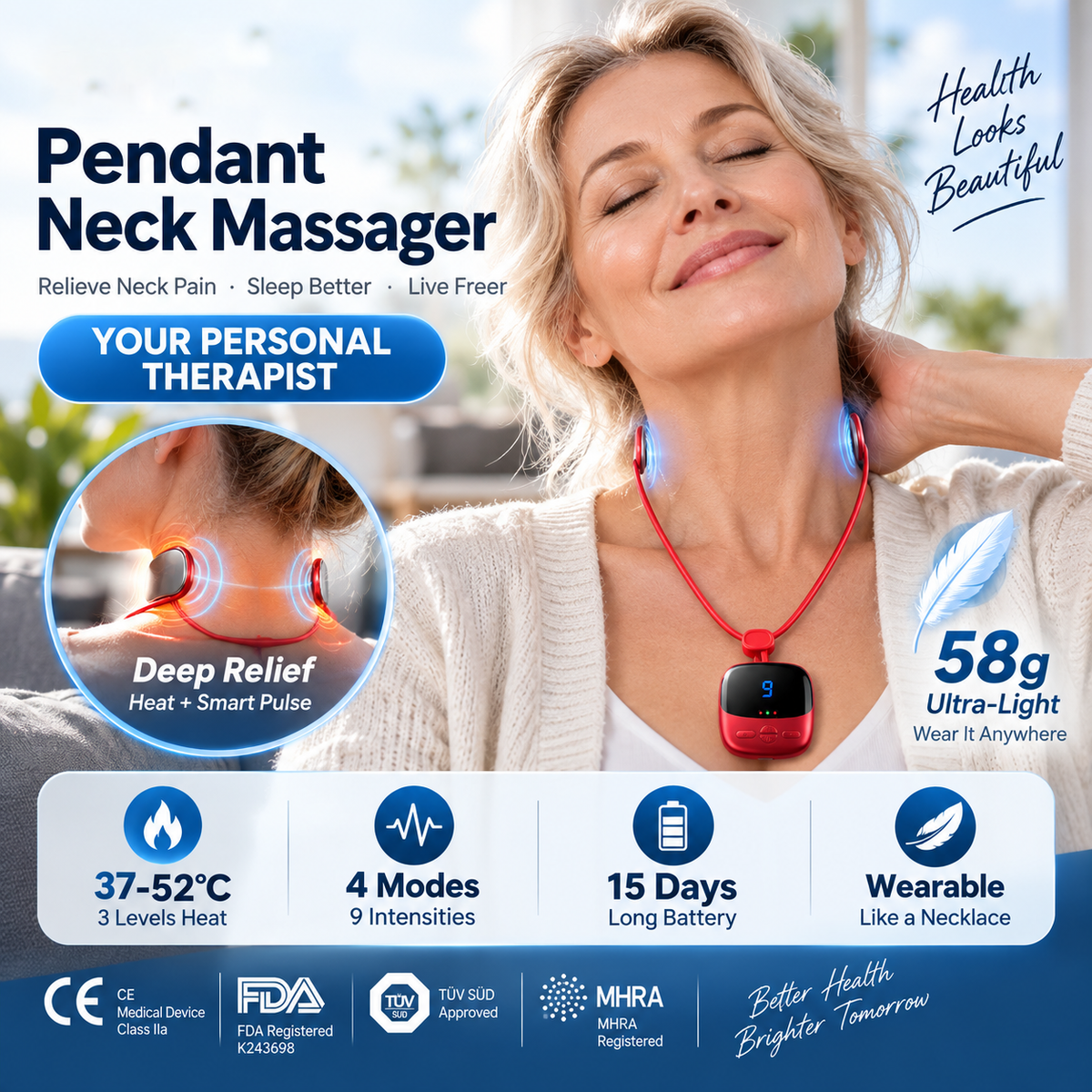 Portable Pendant Neck Massager with Heat