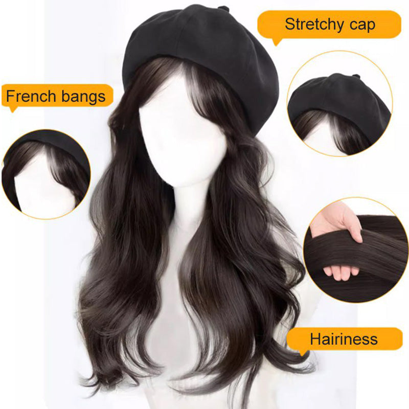 Versatile Beret Wig Set with Long Curly Hair（Great Sale⛄BUY 2 Get 10% OFF + Freeshipping）