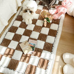 Cream-coloured Large Plaid Square Pet Carpet Bed Sofa Cover