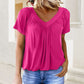 Women's Casual Pleated V-Neck Short-Sleeve Top