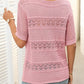 Women's Round Neck Hollow Knit Crochet Short Sleeve Sweater