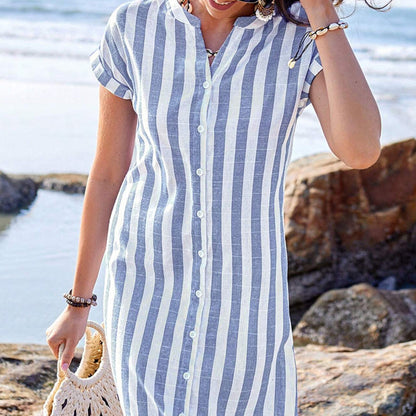 Women's Striped Button-Down Shirt Dress