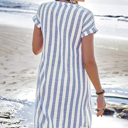 Women's Striped Button-Down Shirt Dress