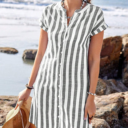 Women's Striped Button-Down Shirt Dress