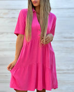 💝Solid Color Comfort Lapel Button Dress