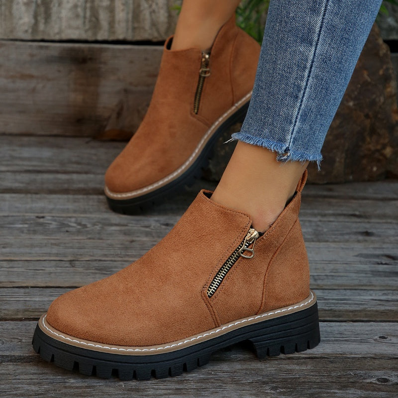 ✨Women's Round-Toe Ankle Boots with Side Zipper