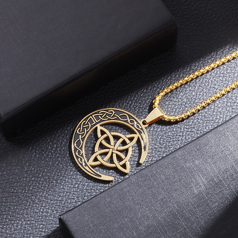 🌙 BUY 1 GET 1 FREE! 🔥 Celtic Moon Pendant Necklace - Stainless Steel & Adjustable Chain, Perfect Unisex Gift for Any Occasion ✨