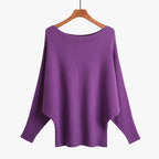 Women's Boat Neck Dolman Sleeve Ribbed Knitted Sweaters