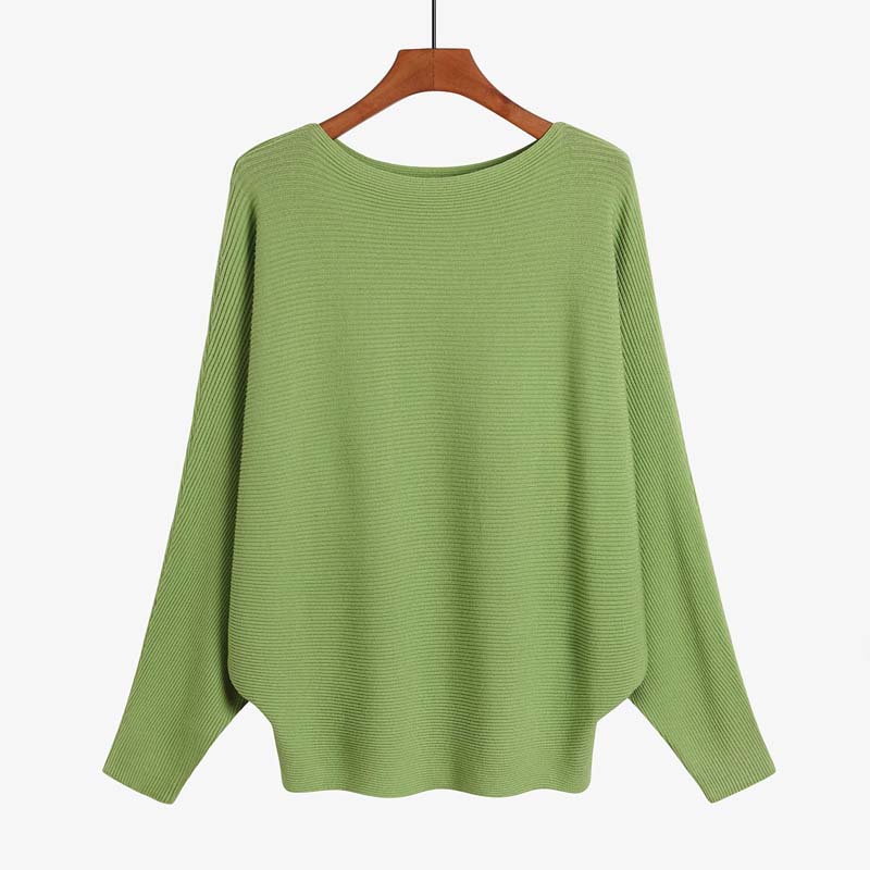 Women's Boat Neck Dolman Sleeve Ribbed Knitted Sweaters