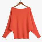 Women's Boat Neck Dolman Sleeve Ribbed Knitted Sweaters