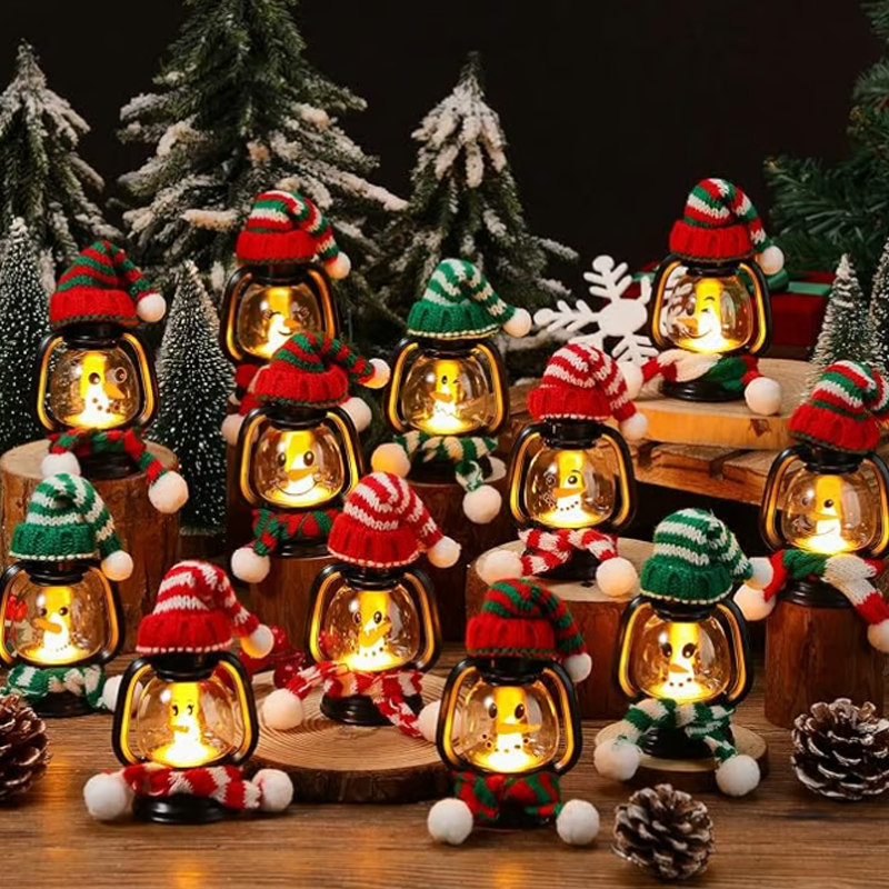 Mini Snowman Lantern with Hats and Scarves