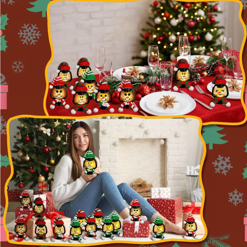 Mini Snowman Lantern with Hats and Scarves