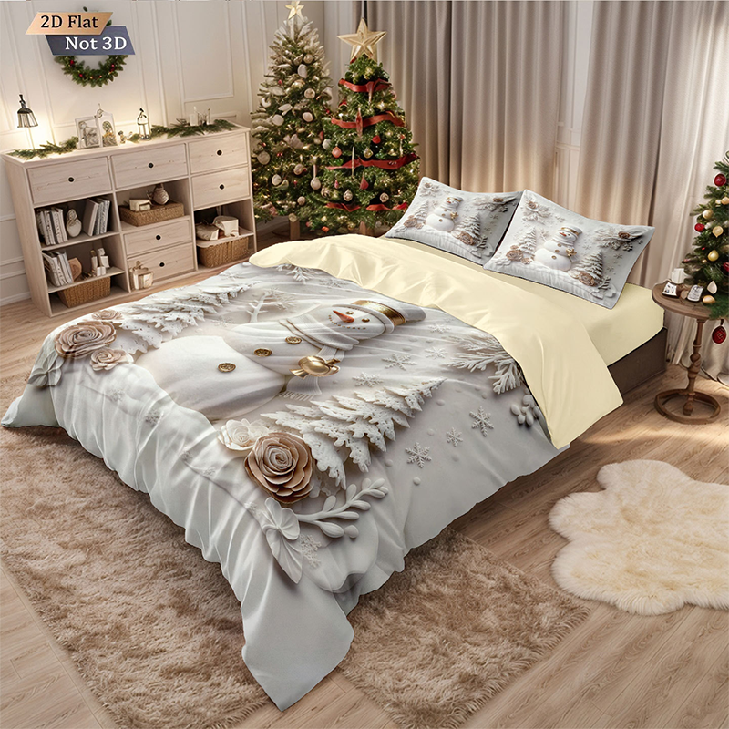 ✨ Festive Christmas 3-Piece Duvet Cover Set - Soft Brushed Polyester with Holiday Patterns for Cozy Seasonal Decor 🛏️❤️