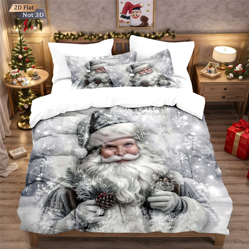✨ Festive Christmas 3-Piece Duvet Cover Set - Soft Brushed Polyester with Holiday Patterns for Cozy Seasonal Decor 🛏️❤️