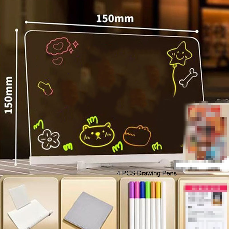 ✨ Erasable Light-Up Acrylic Drawing Board with Stand, DIY Transparent LED Message Sign