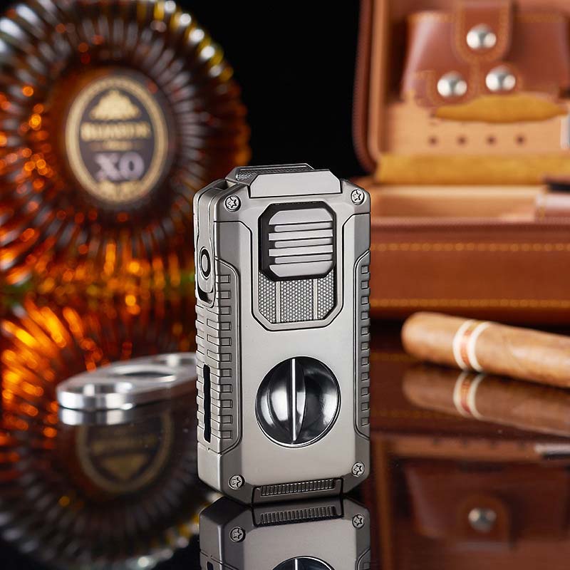 5-in-1 Refillable Cigar Torch Lighter with Cutter