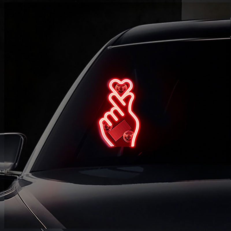 Solar-Powered Finger Heart LED Car Light