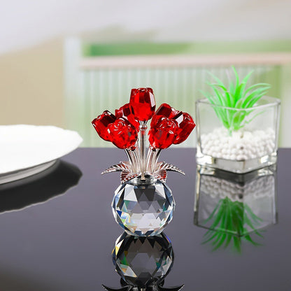 Everlasting Crystal Rose Flower Figurine in Vase