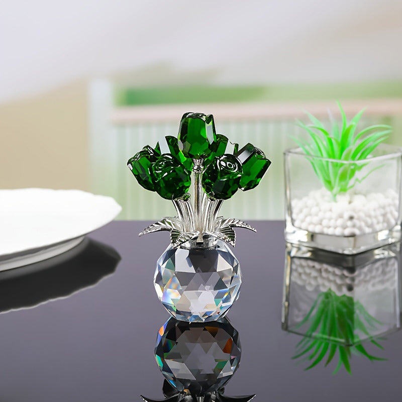 Everlasting Crystal Rose Flower Figurine in Vase