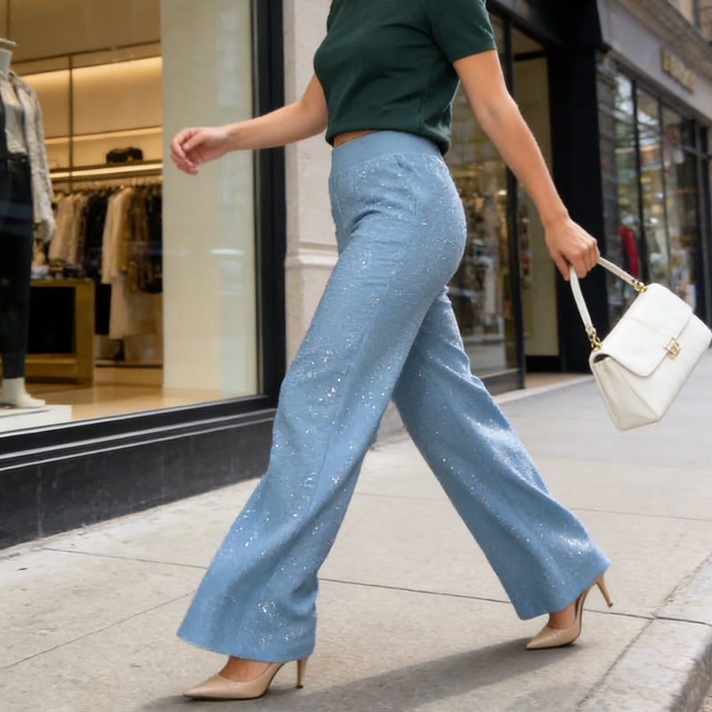 High-Waist Glitter Straight-Leg Trousers