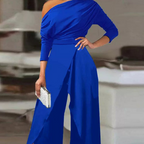 👗Women's Elegant One-Shoulder Jumpsuit – Wide-Leg Flow, Wrap Skirt Detail & Premium Breathable Fabric for a Chic Look 💃